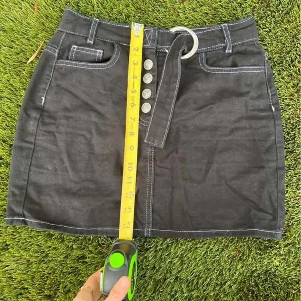 BDG‎ Urban Outfitters Black Denim Mini Skirt Button Fly Belted Sz S